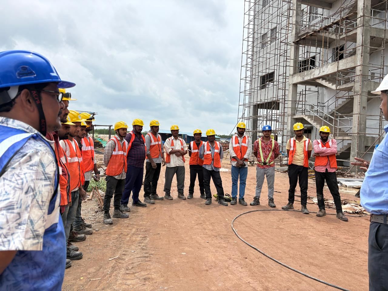 Tank and vessel installation with workers on site